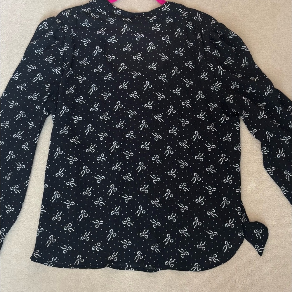Black Long Sleeve Blouse with White Bow Pattern